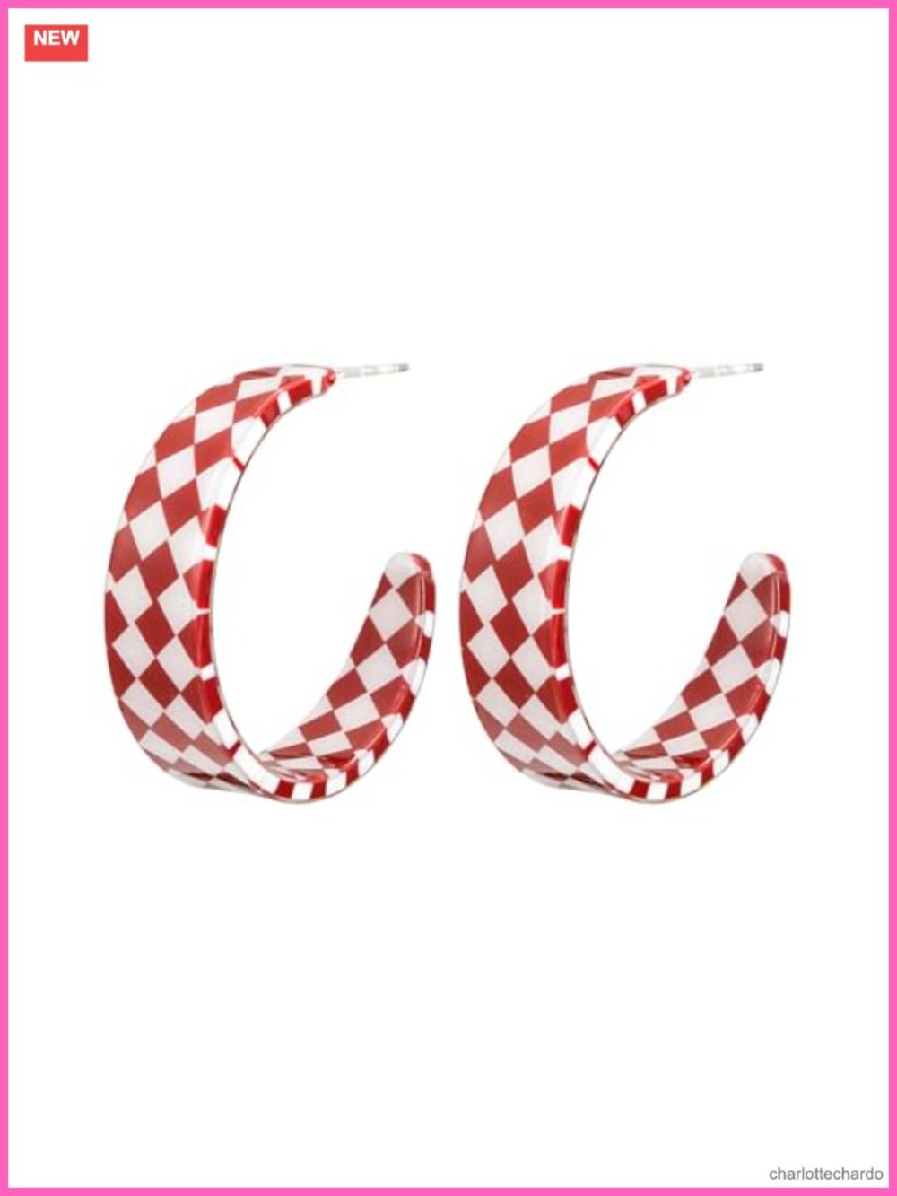 Acrylic Checkerboard Hoop Earrings 1.97 Inch Trendy Plaid Statement